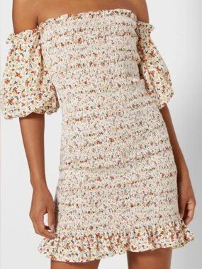 Topshop Ditsy Floral Shirred Bardot Dress